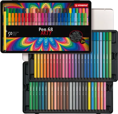 Produktbild von STABILO Premium-Filzstift -  Pen 68 - ARTY - 50er Metalletui - 46 verschiedene Farben