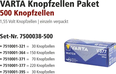 Produktbild von Varta Aktionspakete, 321, 364, 371, 377, 395 sortiert