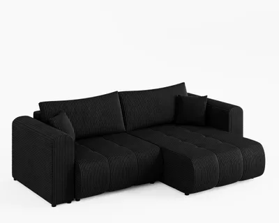 Produktbild von Ecksofa RIVA Rechts Schwarz | Cord-Stoff | L-Form Couch mit Schlaffunktion & Bettkasten
