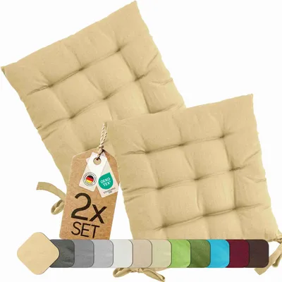 Produktbild von Sitzkissen Stuhlkissen Indoor & Outdoor 2er Set 40x40 cm - Beige - etérea Stuhl Kissen Auflage mit Bändern