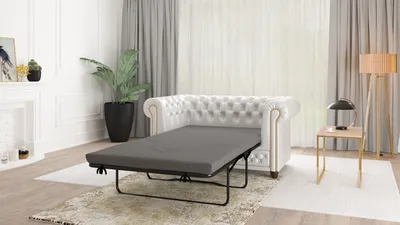 Produktbild von S-STYLE MÖBEL - Chesterfield Sofa 2 sitzer mit Schlaffunktion aus Weiß veganem Leder mit Holzfüßen - Area- B/T/H: 148 cm/86cm/72cm