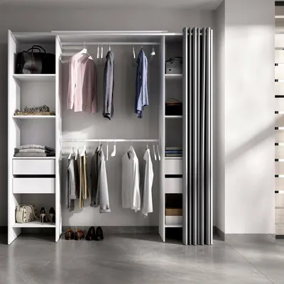Produktbild von Kleiderschrank Dmanari, Struktur für begehbaren Kleiderschrank, offener Kleiderbügel, 180 x 50 x 205 cm, Weiß und Grau