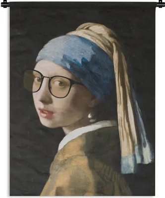 Produktbild von MuchoWow® Wandteppich Wandbehang Das Mädchen mit dem Perlenohrring - Vermeer - Brillen 150x200 cm Tapisserie Dekoration Wandtuch - Wandaufhängung - Moderner