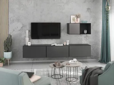 Produktbild von Wohnwand VARIANTO 5 Schrank Set 5 tlg., 228 cm, anthrazit matt / anthrazit matt, Wandhängend, 3 Schränke mit Klappen, 1 Schrank mit Tür und 1 Regal