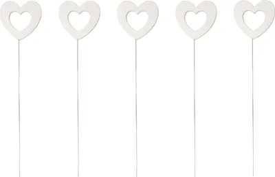 Produktbild von Blumen-Stecker Herz weiß mit Metallstab 5 Stück