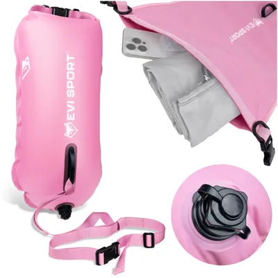 Produktbild von EVI SPORT AquaShield Schwimmboje 20L, Sicherheitsboje mit Trockentasche, Aufblasbar, Verstellbarer Gurt für SUP & Freiwasser, Rosa