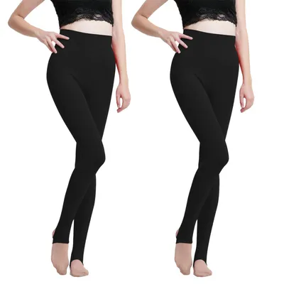 Produktbild von 2 Paar Ballettstrumpfhose Damen, Winter Warme Legging mit Steigbügel für Ballett Yoga, Schwarz