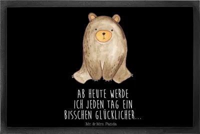 Produktbild von Mr. & Mrs. Panda fußmatte Bär sitzend 40 x 60 cm - Schwarz - Geschenk, Abtreter, Teddy, Schmutzmatte, Schmutzfangmatte, Fußabtreter, Gummimatte