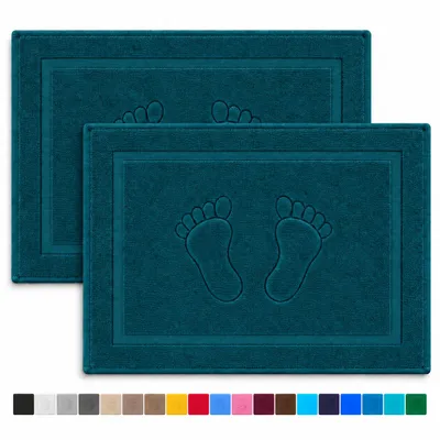 Produktbild von Komfortec Badvorleger Set 2 Teilig, Frottee Duschvorleger, Waschbar Duschmatte & Badteppich, 800 g/m² &100% Baumwolle, Saugfähig & Schnelltrocknend, 50 x 80 cm, Petrol