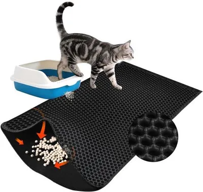 Produktbild von Katensitz, Große Katzenmat 90x60 cm, Honiggrat-Design Katzensitz, wasserdicht und rutschfest, leicht zu reinigen, schwarz