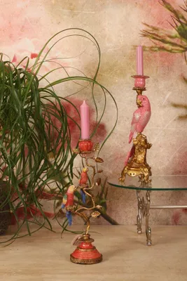 Produktbild von Kerzenhalter Papagei, 33 cm - Rosa - Polyresin