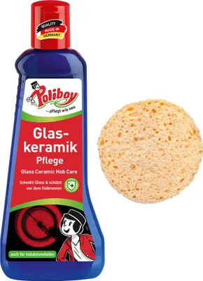 Produktbild von Poliboy Glaskeramik Pflege - 200ml - mit Einbrennschutz - Kochfeldreiniger für Glaskeramik - Mit Schwamm - 99A5001