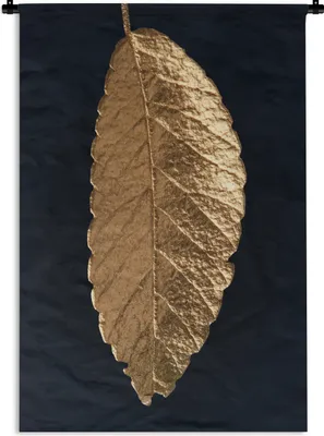Produktbild von MuchoWow® Wandteppich Wandbehang Schwarz - Blatt - Gold 90x135 cm Tapisserie Dekoration Wandtuch - Baumwolle - Wandskulptur