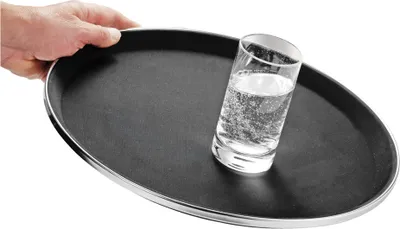 Produktbild von Esmeyer Antirutsch-Tablett TENNESSEE Boden aus Fiberglas, Oberfläche aus Gummi, mit Edelstahlapplikation, 307-010
