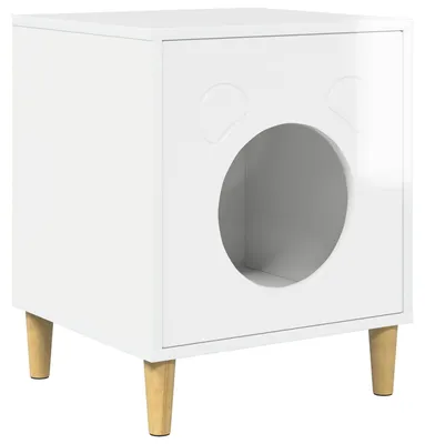 Image de vidaXL Maison pour chat, blanc brillant, 42,5 x 40 x 53 cm, aggloméré