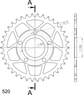 Productafbeelding van Staal kettingtandwiel Supersprox 520 - 38 tanden (zwart) RFE-604:38-BLK | Binnenmaat 58,0 mm, buitenmaat 90,0 mm, 5 gaten
