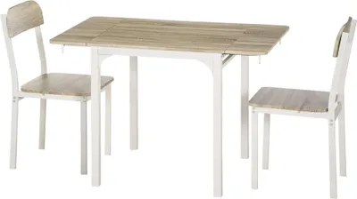 Zdjęcie produktu dla Zestaw mebli do jadalni HOMCOM, 3 elementy, 2 krzesła i 1 stół, stół jadalny ze składanym blatem do kuchni i małych pomieszczeń, stal, MDF, kolor naturalny + biały, 110 x 70 x 75 cm