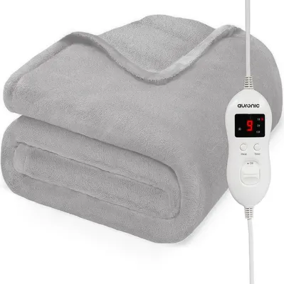 Produktbild von Auronic Elektrische Heizdecke - 200 x 150 cm - 2 Personen Wärmedecke - 9 Wärmestufen - Kuscheldecke - Fleece - Hellgrau