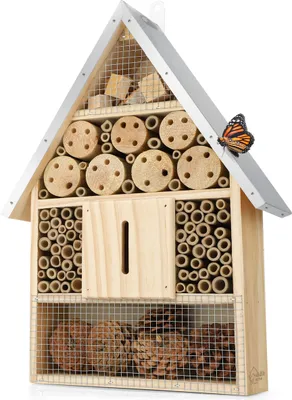 Produktbild von WILDLIFE HOME Großes Insektenhotel, Naturbelassen & Wetterfest, Insektenhaus aus Naturholz für Bienen, Wildbienen, Marienkäfer & Schmetterlinge, Bienenhotel & Nisthilfe zum Aufhängen