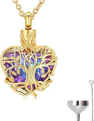Produktbild von Luxe Ashanger mit 55 cm Kette für Asche, Haare oder Parfum - Gedenkschmuck mit Astrechter und Aufbewahrungstasche - Gold Forest