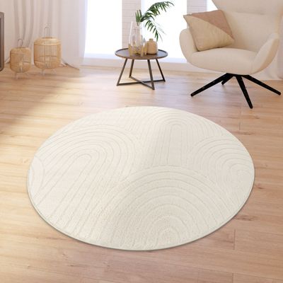 TT Home Wohnzimmer Teppich Schlafzimmer Hochflor Skandinavisch Uni Boho Waschbar Größe 120 cm Rund
