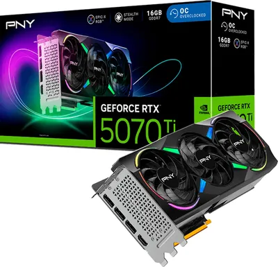 Image de PNY GeForce RTX 5070 Ti EPIC-X RGB OC, GeForce RTX 5070 Ti, 16 Go, GDDR7, 256 Bit, 7680 x 4320 Pixel, PCI Express x16 5.0