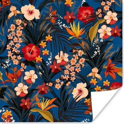 Produktbild von MuchoWow® Poster Blumen - Hibiskus - Tropisch - Muster 100x100 cm - Babyzimmer