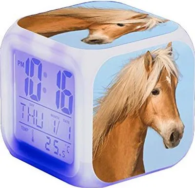 Produktbild von Wecker Pferde Tier Kinder beleuchtet LED Night Leuchtt leichte Aufwach -Aufwach -Geburtstagsgeschenke Erwachsene (J)