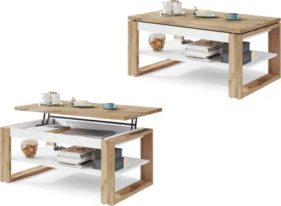 Produktbild von All4All Couchtisch Nico , Kaffeetisch , Wohnzimmertisch , Laptoptisch , Sofatisch , ausziehbar , ausklappbar , 100x60cm , 05 , Wotan Eiche + Weiß