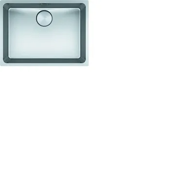 A top-down view of a stainless steel sink with a dark gray rim.