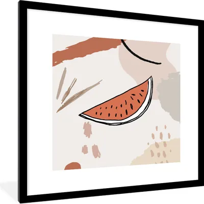 Produktbild von MuchoWow® Gerahmtes Poster Sommer - Wassermelone - Weiß 40x40 cm - Poster mit Schwarzem Bilderrahmen Wandposter Rahmen Foto Bilder - Poster - Plakat im Rahmen