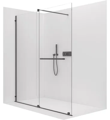 Obrázek produktu pro Sprchová zástěna Walk-in Medin L/P - 8 mm - černá matná, transparentní sklo - 160x195 cm - dvoudílná posuvná