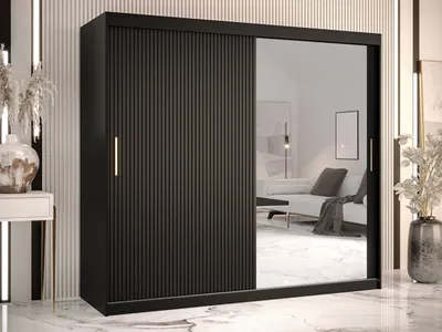 Obrázok produktu pre Šatníková skriňa 200 cm so zrkadlom LONZO 2 - čierna