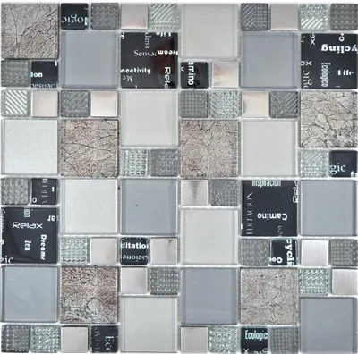 Produktbild von Transparentes Crystal Mosaik Glasmosaik silber schwarz Wand Fliesenspiegel Küche Dusche Bad_f | 10 Mosaikmatten