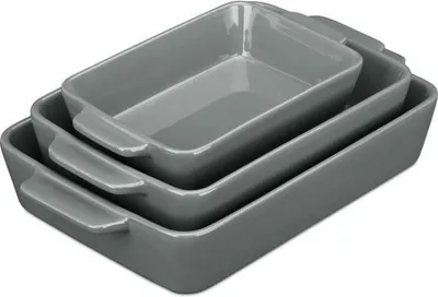Produktbild von Graue Keramik Ofenform 3er Set mit Griffen, 42x29x16cm, ofen- & mikrowellengeeignet