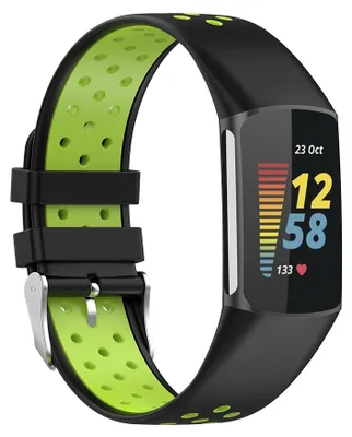 Produktbild von By Qubix passend für Fitbit Charge 5 & 6 Sportarmband mit Schnalle - Schwarz / Grün - Zweifarbig - Größe: L