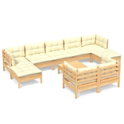 Immagine prodotto di vidaXL Set da giardino lounge da 10 pezzi con cuscini color crema in legno massello di pino