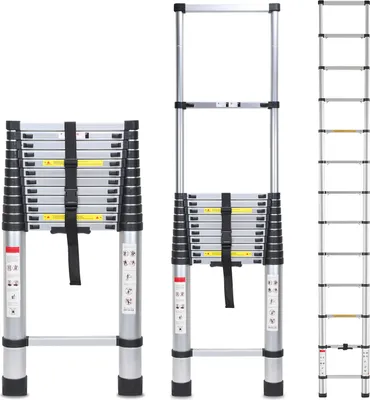 Produktbild von TolleTour Teleskopleiter 5m bis 150kg Aluminium Silber Stehleiter Mehrzweckleiter