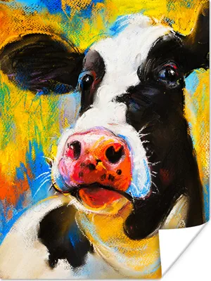 Produktbild von MuchoWow® Poster Gemälde - Ölfarbe - Kuh - Tiere 90x120 cm - Wohnzimmer