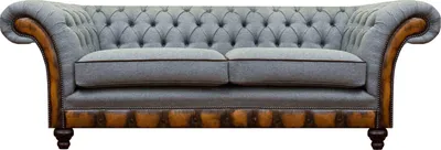 Produktbild von Graue Chesterfield Wohnzimmer Couch Zweisitzer Sofa Moderne Stoffsofas