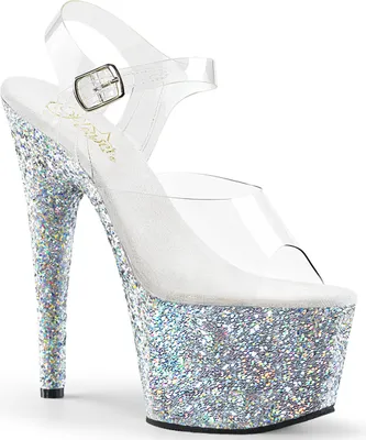 Produktbild von ADORE-708LG Damen Sandale von Pleaser, Transparent Silber , EU 41, US 11