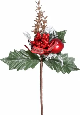 Image de BOBULKY branche de Noël + pomme, perdrix, ruban 24cm