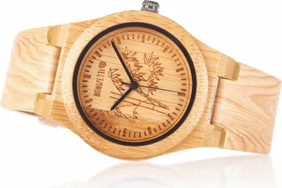 Produktbild von Bonizetti Damenuhr ÄTNA Holzuhr Braun Beige Durchmesser 4cm Holzarmband, Echtholz, Armbanduhr