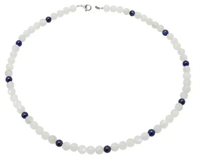 Produktbild von Kette aus echtem Mondstein & Lapis-Lazuli & 925 Silber Edelsteinkette Halskette für Damen