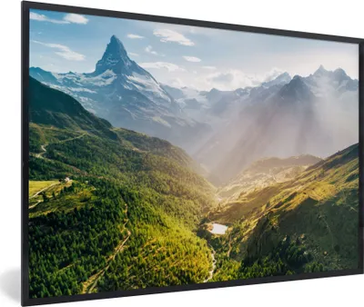 Produktbild von MuchoWow® Gerahmtes Poster Berge - Pflanzen - Landschaft 90x60 cm - Poster mit Schwarzem Bilderrahmen Wandposter Rahmen Foto Bilder - Fotorahmen - Foto-Plakat