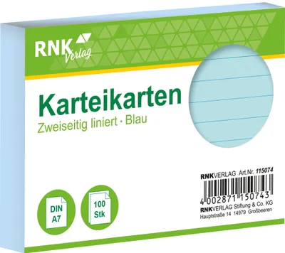 Immagine prodotto di RNK Verlag 115074 Schede - DIN A7, foderate, blu, 100 schede