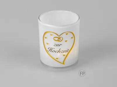 Produktbild von Teelichthalter Hochzeit H. 9cm weiß Glas aus Glas Formano WA