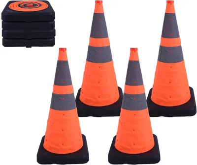 Produktbild von 4 Stück Warnkegel, 70 cm Reflektierender Verkehrskegel, Orange Faltbare Verkehrsleitkegel