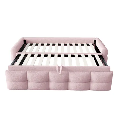 Produktbild von Merax Schlafsofa Tagesbett 90/180x190cm aus Teddy-Samt, Ausziehbar Daybett für moderne Räume, Platzsparend Gästebett mit Lattenrost, Rosa