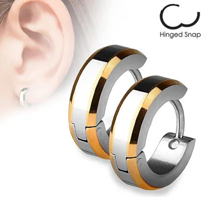 Produktbild von Basic Creolen: Edelstahl Klappcreolen Ohrringe bicolor Rose Gold
